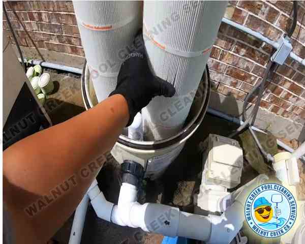 Replacing pool filters at a customer's home in Walnut Creek, CA